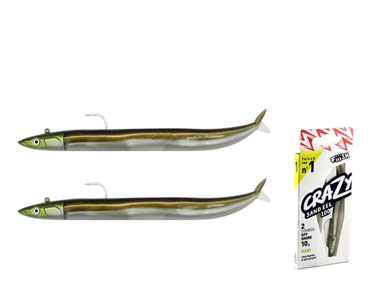 Vinilo Crazy Sand Eel 100 - Doble Combo - Off Shore - 10g - Khaki - TOPESCA - Tienda de Pesca Online